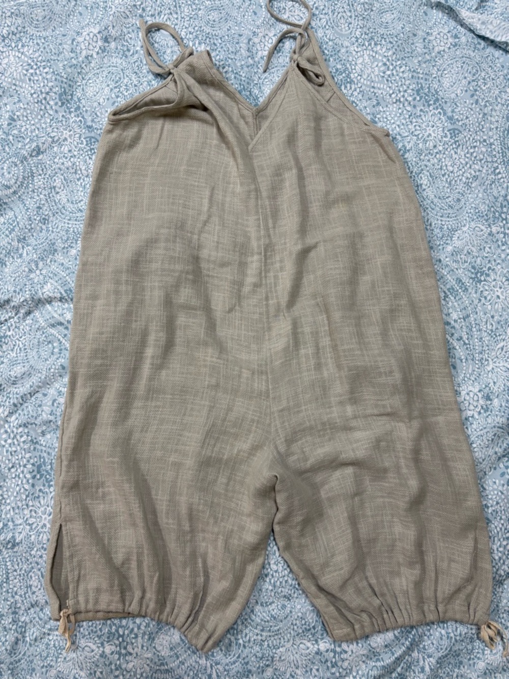 Free People Cream Linen-Texture Drawstring Hem Jumpsuit - Picture 5 of 16